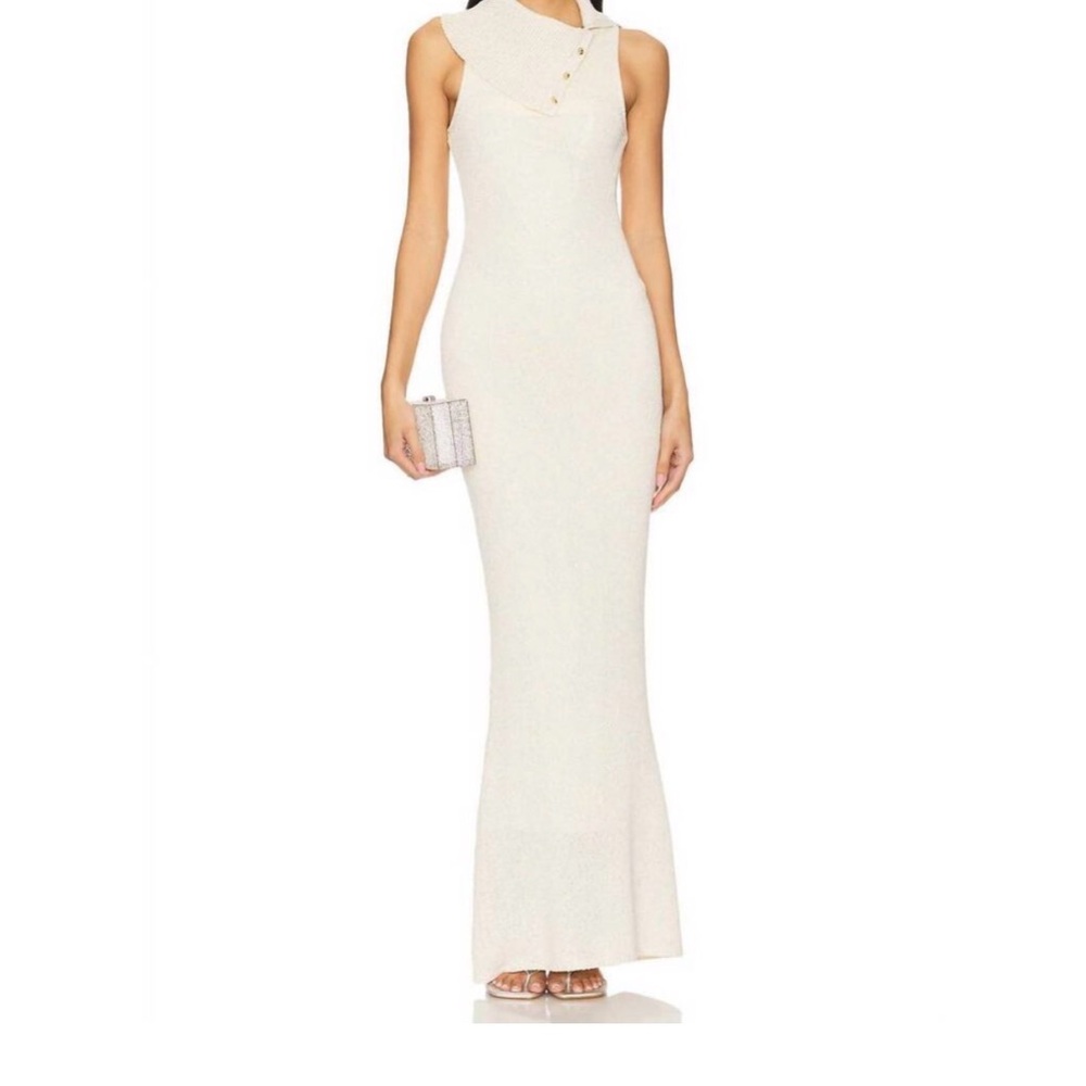 Sleek Cream Asymmetric Neck Maxi Dress